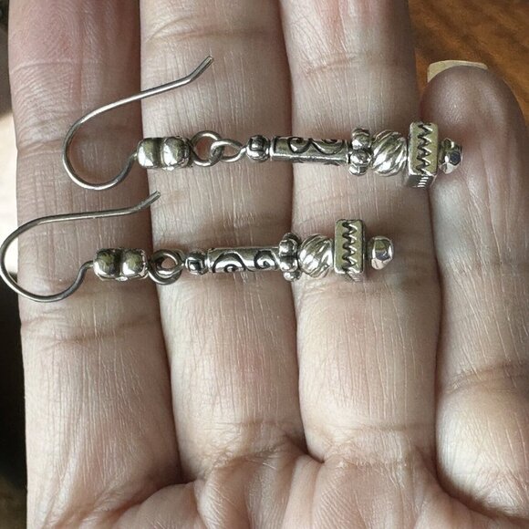 VTG Dangle Earrings Silver Tone Metal Geometric‎ Floral Rhinestone Fashion Retro - Picture 3 of 5